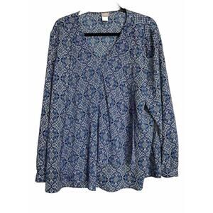 Chico's Womens Size 3 XL 16 18 Blue Pattern Long Sleeve Top Casual Blouse